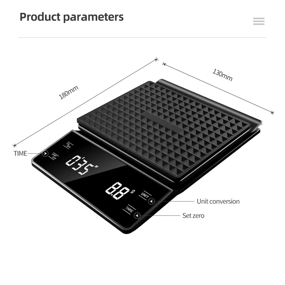 3 kg/0,1 g Kaffeewaage mit Timer, Küchenutensilien, digitale Multifunktions-Waage zum Übergießen von Tropfen, Espresso-Waage, LCD-Display