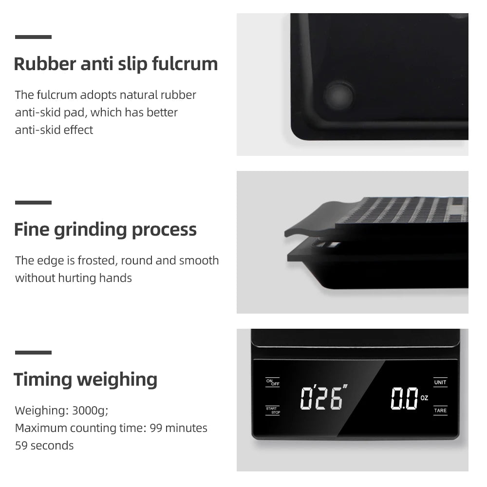 3 kg/0,1 g Kaffeewaage mit Timer, Küchenutensilien, digitale Multifunktions-Waage zum Übergießen von Tropfen, Espresso-Waage, LCD-Display