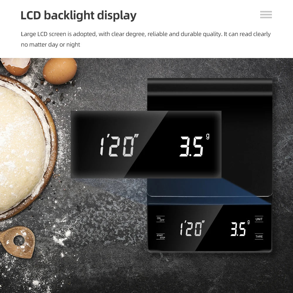 3 kg/0,1 g Kaffeewaage mit Timer, Küchenutensilien, digitale Multifunktions-Waage zum Übergießen von Tropfen, Espresso-Waage, LCD-Display