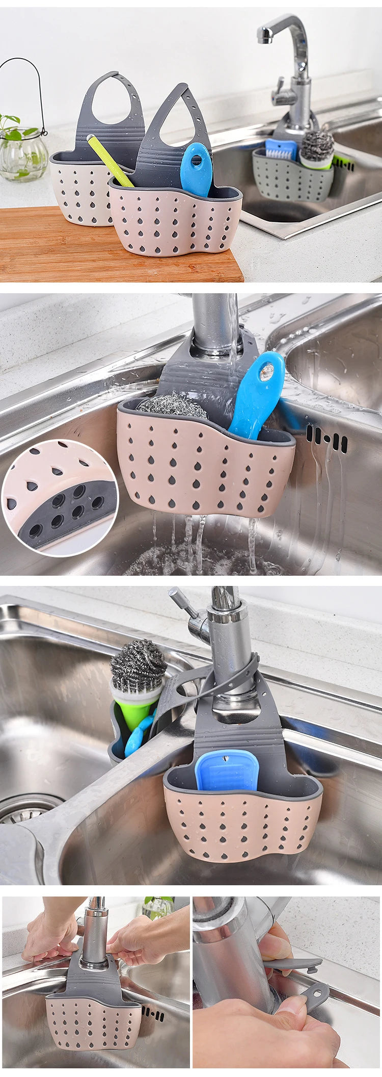Küche Waschbecken Halter Hängen Ablauf Korb Einstellbare Seife Schwamm Regal Organizer Bad Wasserhahn Halter Rack Küche Zubehör