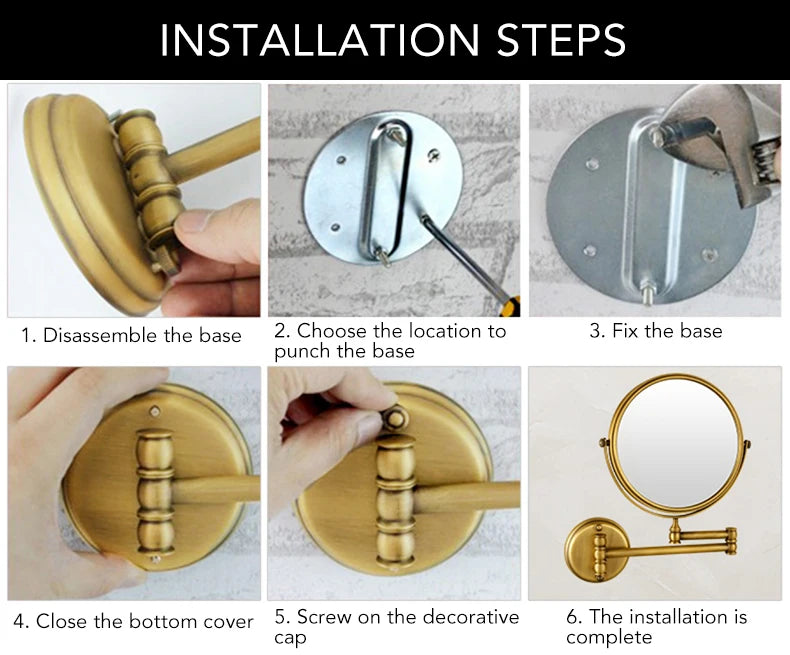 Badezimmer-Accessoires, Make-up-Spiegel, Badspiegel, antike Bronze, Wandmontage, Lupe, Badezimmerspiegel, Badezimmer-Hardware-80290