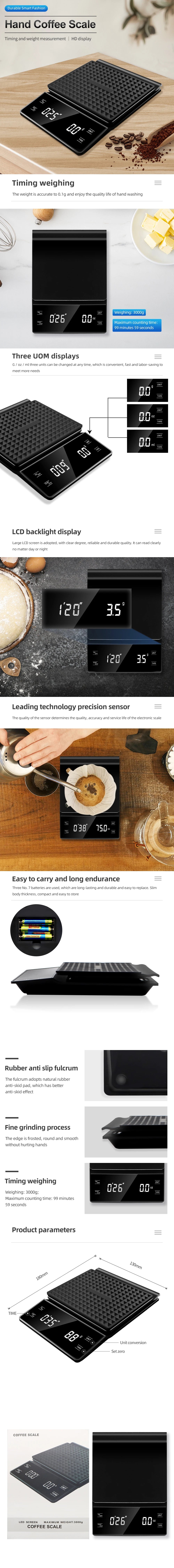 3 kg/0,1 g Kaffeewaage mit Timer, Küchenutensilien, digitale Multifunktions-Waage zum Übergießen von Tropfen, Espresso-Waage, LCD-Display