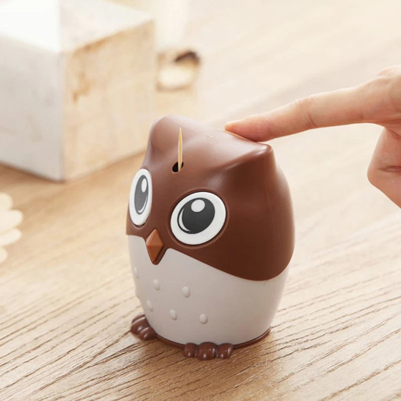 Cute Cartoon Owl Toothpick Holder Desktop Automatic Toothpick Dispenser Toothpick Container Family Bar Accessories