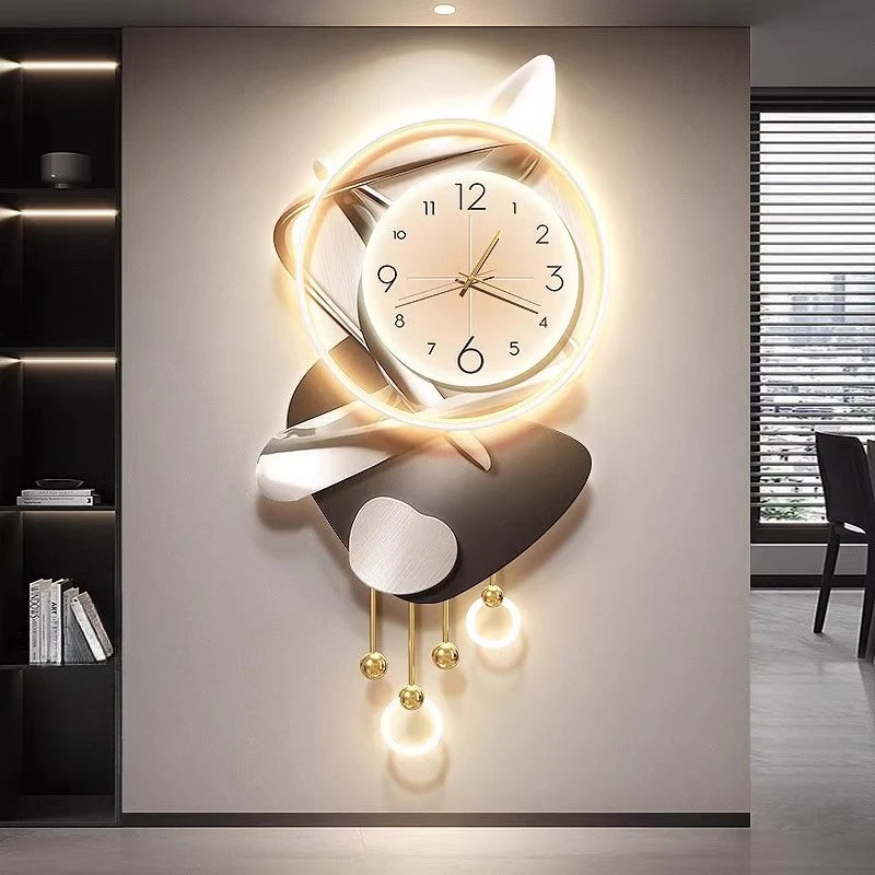 Moderne Design-Wohnzimmer-Digitalwanduhr LED-Restaurant-Uhr Geräuschlose Uhr Große Abstrakte Flur-Wandlampe Wanddekoration
