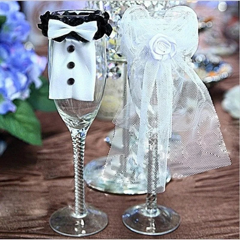 Hochzeit Tisch dekoration Weinglas Tasse Abdeckung Braut Bräutigam Kostüm Glas DIY Braut Braut dusche Junggesellen abschied Dekor zu sein