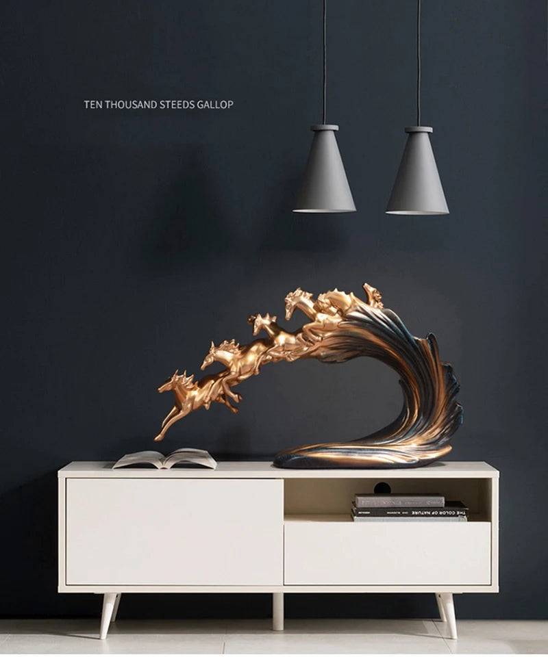 Pferd Ornamente Ein Herd Pferde Kunst Und Handwerk Harz Goldenes Licht Luxus Wein Schrank Büro Desktop Dekoration