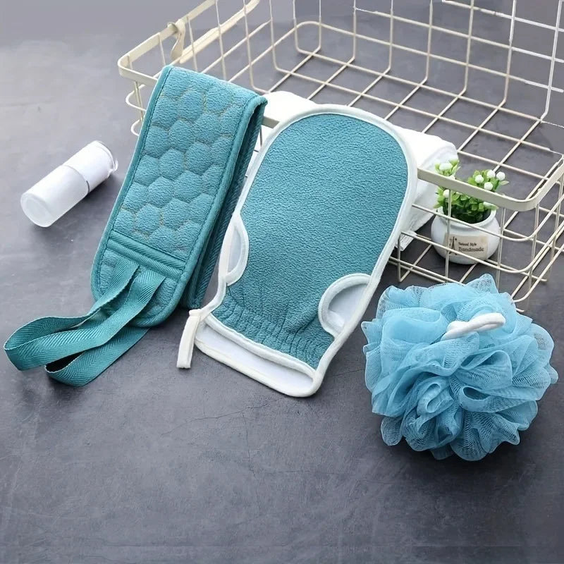 Badetuch-Duschset, dreiteiliges Set, verdicktes Badekugel-Kombinationsset zum Schlammreinigung, Rückzugsstreifen, langes Handtuch auf der Rückseite