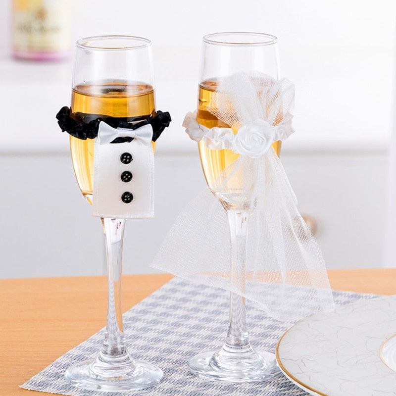 Hochzeit Tisch dekoration Weinglas Tasse Abdeckung Braut Bräutigam Kostüm Glas DIY Braut Braut dusche Junggesellen abschied Dekor zu sein
