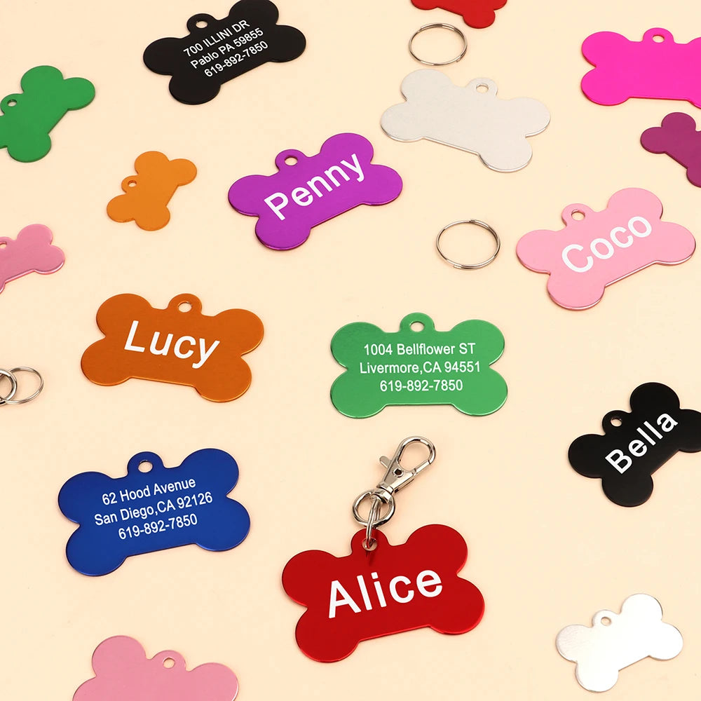 Bone-shaped Pet ID Tag, Personalized Name Tags for Dogs and Cats, Anti-Loss, Free Engraving, Collar Pendant, Bone for Small, Medium, and Large Pets