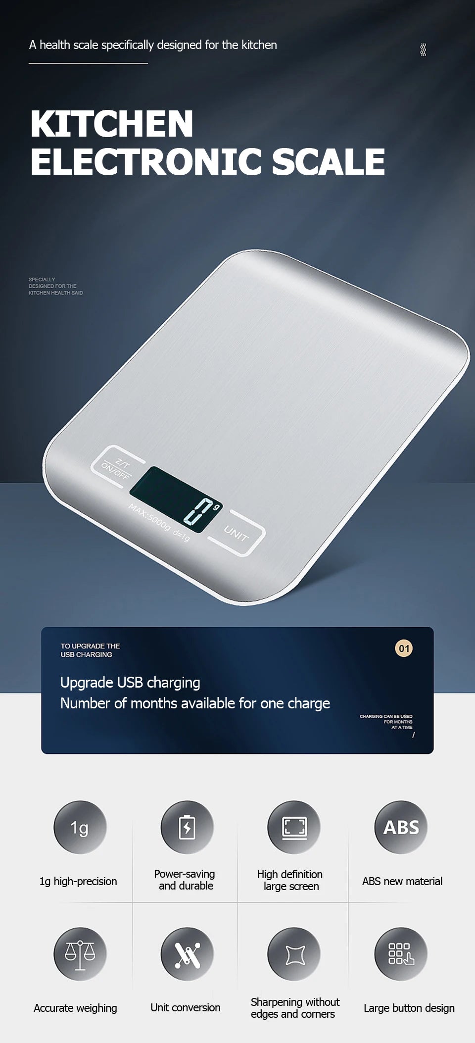 5kg/10kg Digital Kitchen Scales LCD Display Stainless Steel Electronic Scales Home Jewelry Food Snacks Weighing Baking Tools