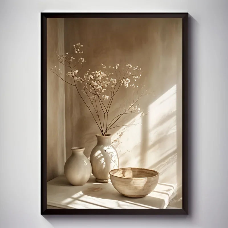 Art Deco Retro Blumenvase Leinwand Wandkunstdruck, rahmenloses modernes abstraktes Blumenposter für Heimdekoration, ästhetische Raumdeko
