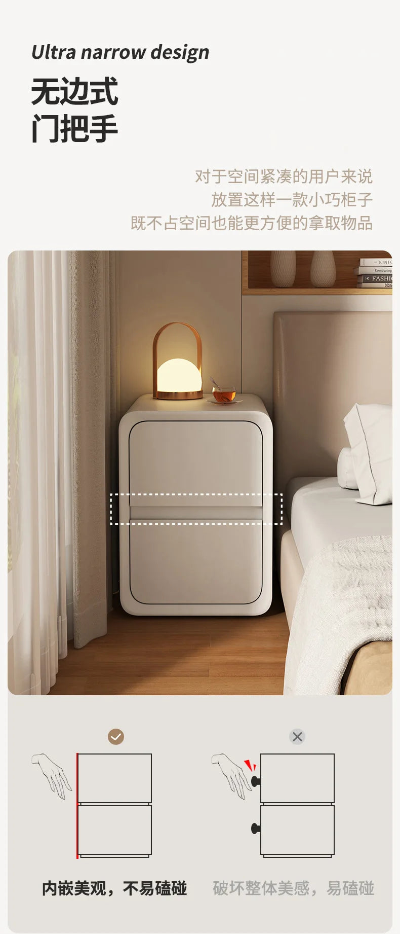 Nachttisch aus massivem Holz mit 2 Schubladen, ohne Bein-Design, kleiner Nachttisch für Schlafzimmer, minimalistischer schmaler Aufbewahrungsschrank