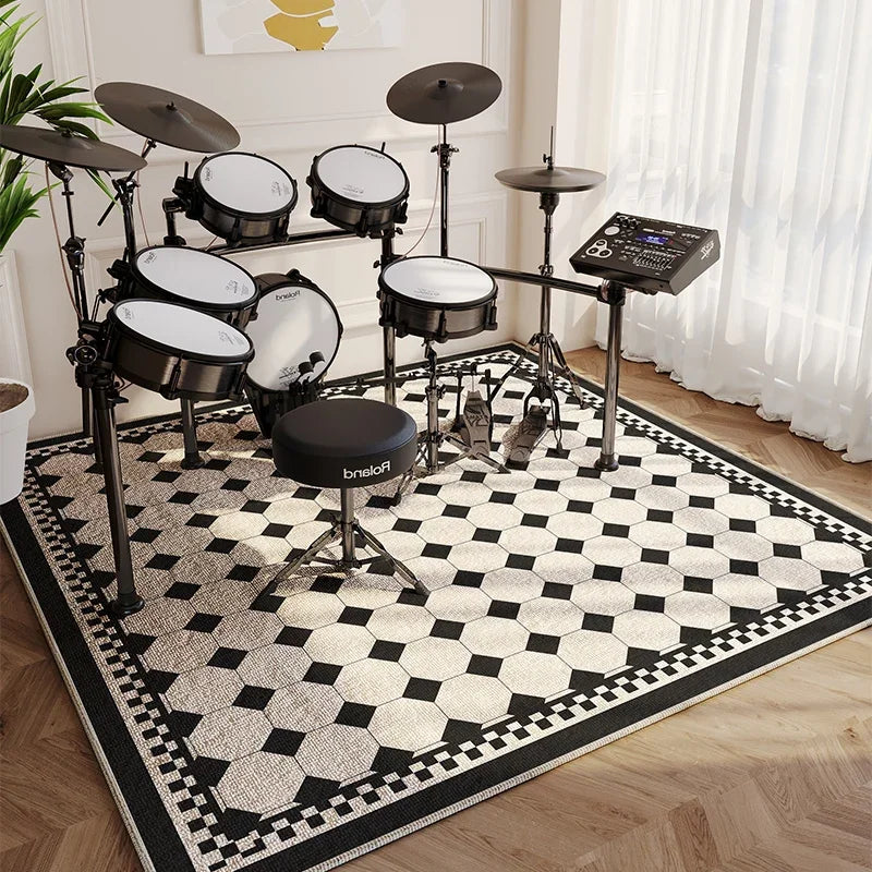 Moderne Wohnzimmer Teppich Home Decor Mode Luxus Trommel Abstrakte Musik Symbol Schwarz Weiß Plaid Große Bereich Schlafzimmer Dekor Teppiche