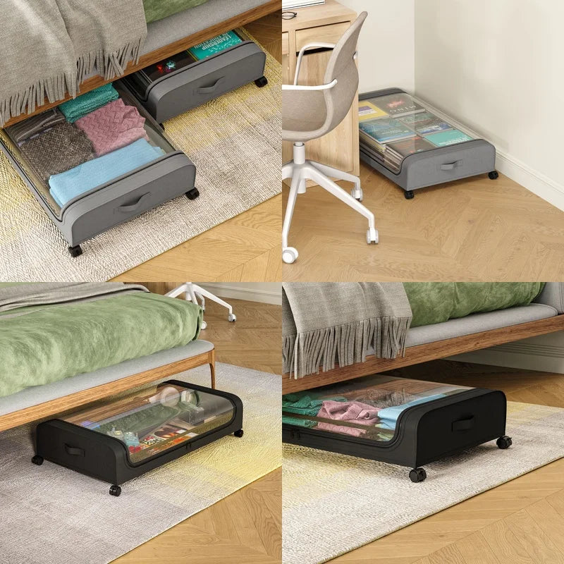 Bettboden-Aufbewahrungsbox mit Rollen, unter dem Bett, staubdichter Organizer für Kleidung, Schuhe, Zuhause, Schlafzimmer, schlichtes Design, rollende Schublade