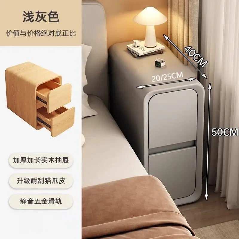 Nachttisch aus massivem Holz mit 2 Schubladen, ohne Bein-Design, kleiner Nachttisch für Schlafzimmer, minimalistischer schmaler Aufbewahrungsschrank
