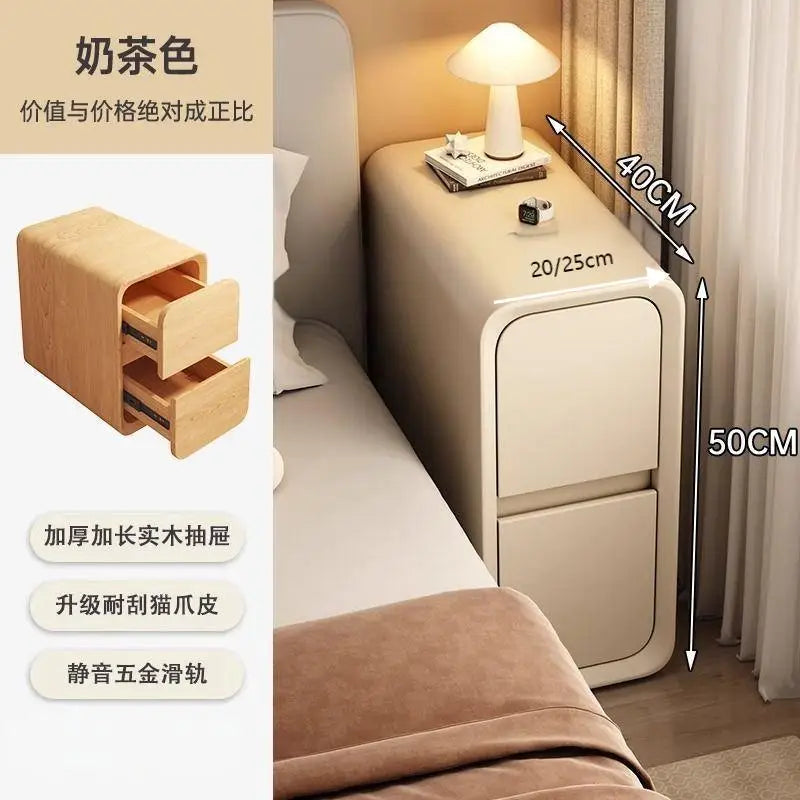 Nachttisch aus massivem Holz mit 2 Schubladen, ohne Bein-Design, kleiner Nachttisch für Schlafzimmer, minimalistischer schmaler Aufbewahrungsschrank