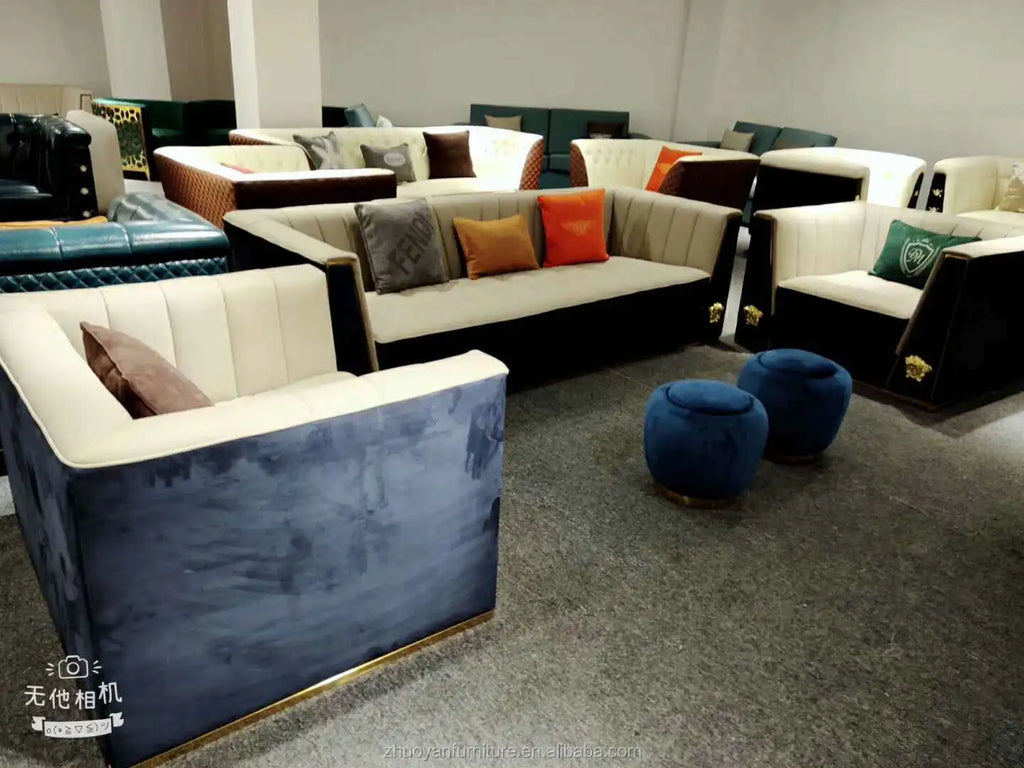 Modernes, schlichtes Wohnzimmermöbel-Set aus MDF, gepolstert mit TV-Schränken aus PU-Leder, Designs für Möbel