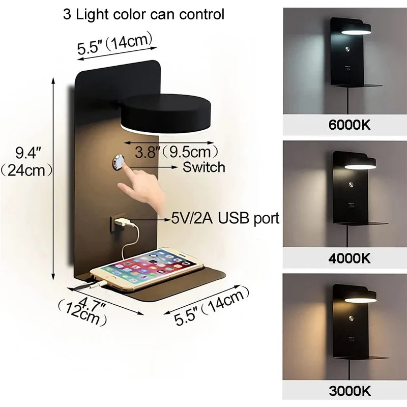 Schlafzimmer LED Wand leuchten mit USB-Ladung Wand leuchte Innen leuchte für Wohnzimmer Dekor Wand paneele mit Schalter Gang moderne Wand leuchte lampe wohnzimer zimmer deko wandleuchte wand paneele wanddeko spiegel