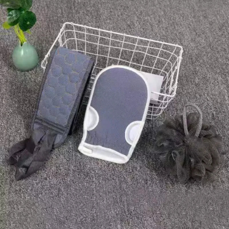 Badetuch-Duschset, dreiteiliges Set, verdicktes Badekugel-Kombinationsset zum Schlammreinigung, Rückzugsstreifen, langes Handtuch auf der Rückseite