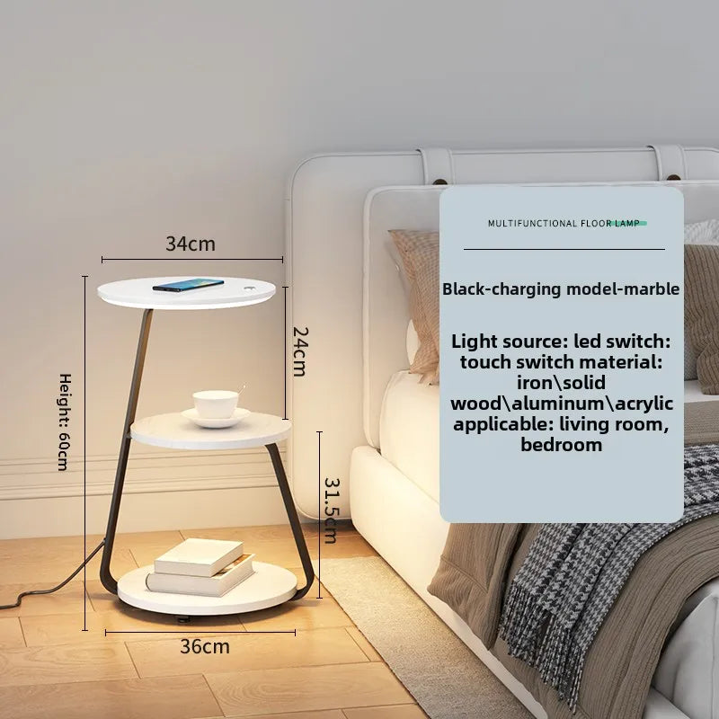 Schlafzimmer Minimalistische Nachttische Kleiner Raum Runder Licht Intelligenter Nachttisch mit kabellosem Ladegerät Nachttisch Bibliotheksmöbel