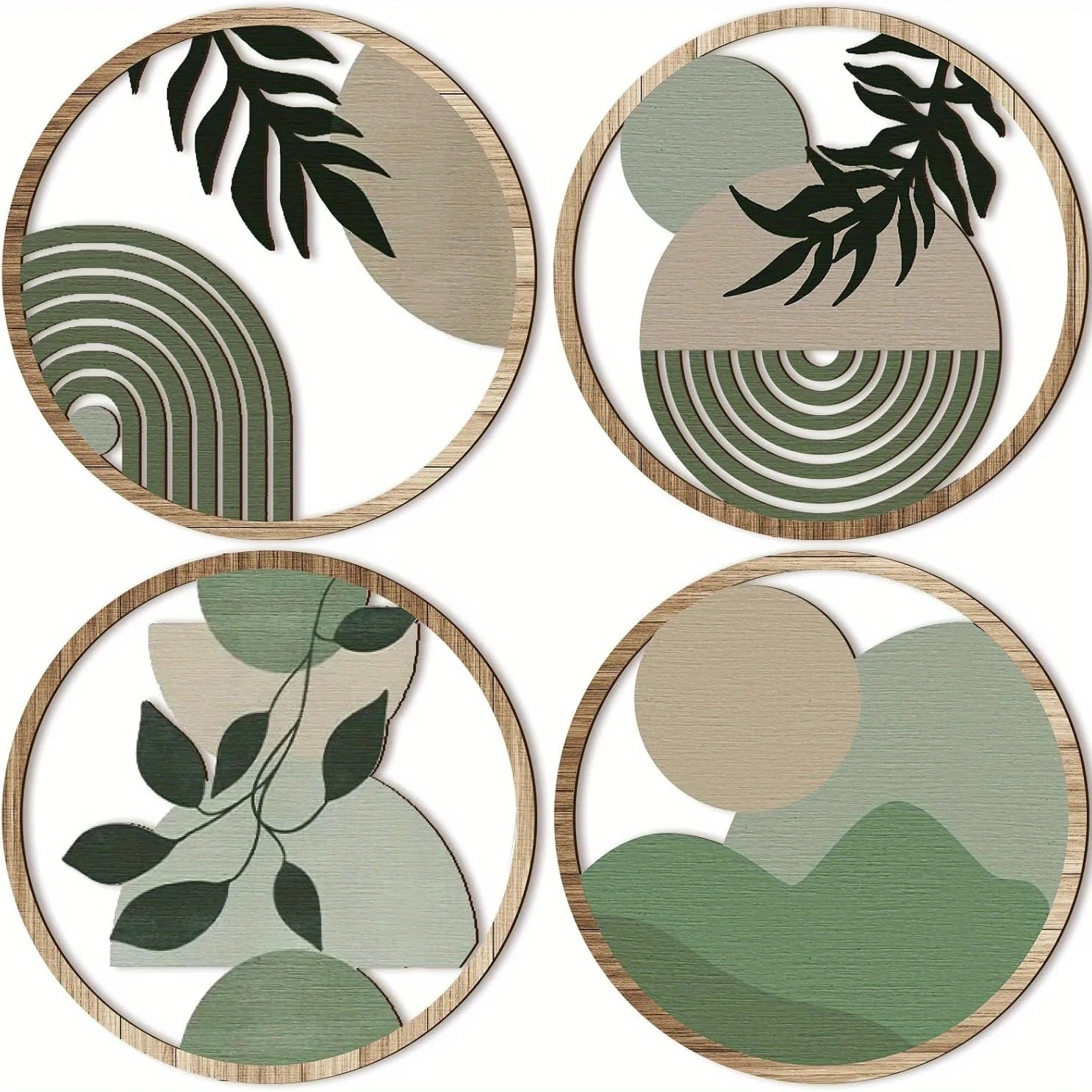 4-teiliges böhmisches Wandkunst-Set – böhmisches Dekor aus Holz, geometrische hängende Kunstwerke, geeignet für das Babyzimmer, Bauernhaus-Ästhetik-Minimalist