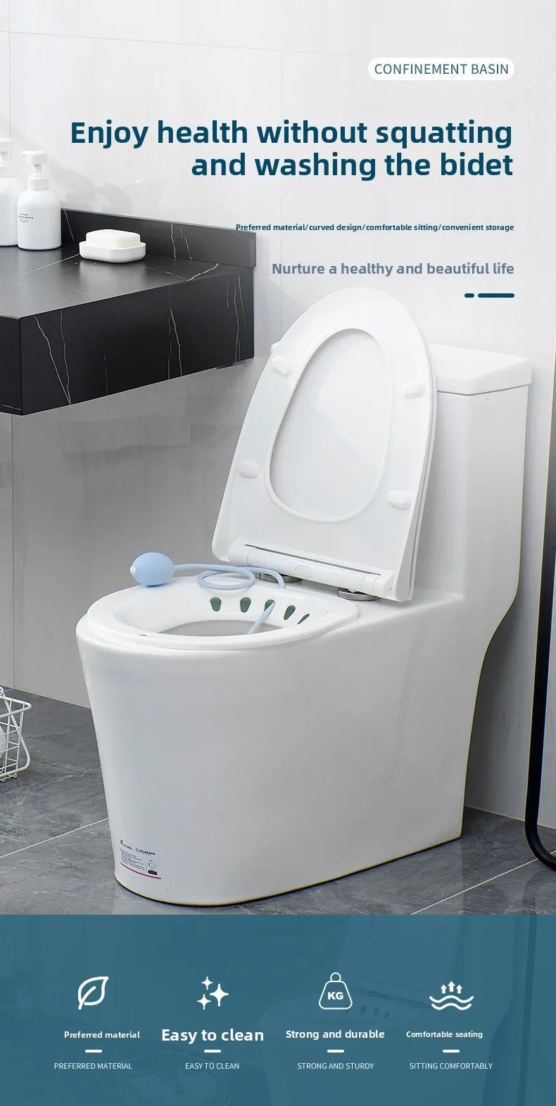 Sitzbad für Hämorrhoiden, Sitzbad für Toilettensitz, Pflege nach der Geburt, Sitz-Badeset für Frauen, zusammenklappbar, Spülschlauch