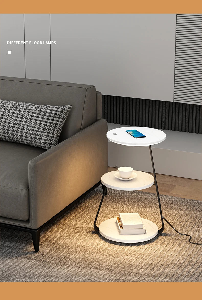 Schlafzimmer Minimalistische Nachttische Kleiner Raum Runder Licht Intelligenter Nachttisch mit kabellosem Ladegerät Nachttisch Bibliotheksmöbel