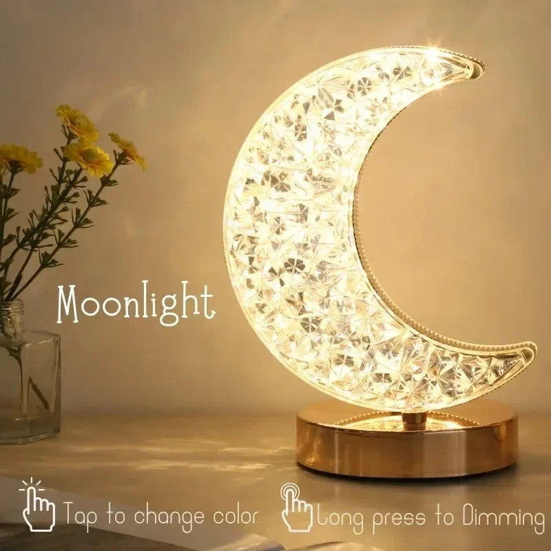 Schlafzimmer Kristall Touch Dimmen Nachtlicht Mädchen Zimmer Home Decor Ästhetik USB Nacht LED Umgebungs Tisch 3d Mond Lampe