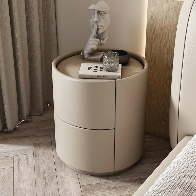 Home Wohnzimmer Sofa Seitenschrank, kreativer runder Nachttisch aus massivem Holz, neuer einfacher moderner kleiner Schlafzimmer-Aufbewahrungsschrank