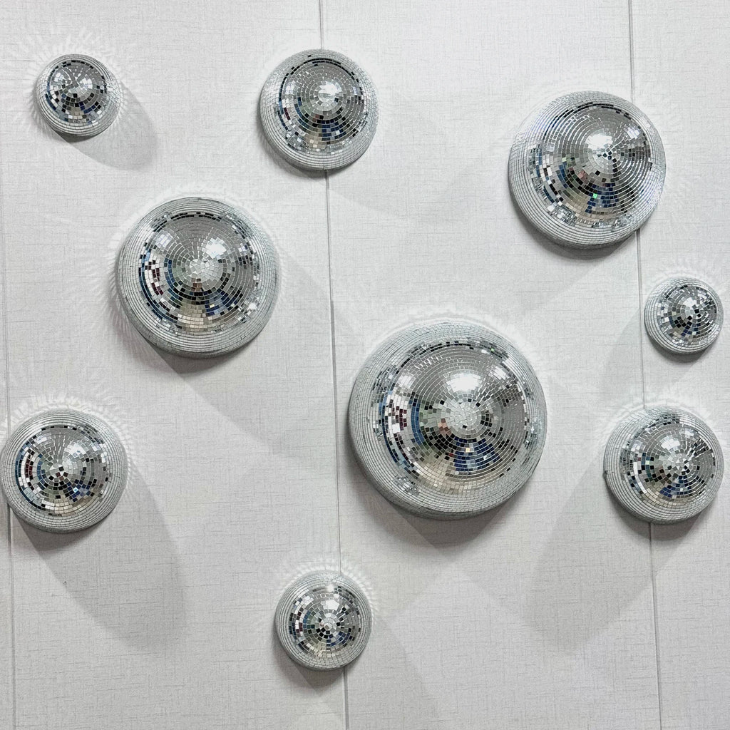Wand-Disco-Kugel, verspiegelte Designs, metallische Heimdekoration, Spiegelkugel, Dekoration für Hochzeit, Disco-Kugel, Halbkreis, Heim-Wandkunst