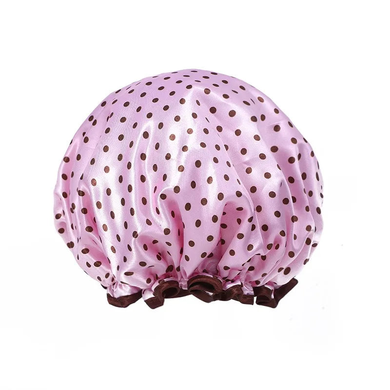 1PC Wasserdichte Dusche Kappe Leopard Print Doppel Schicht Elastische Dusche Haar Abdeckung Wiederverwendbare Welle Punkt Dusche Kappe Bad Lieferungen