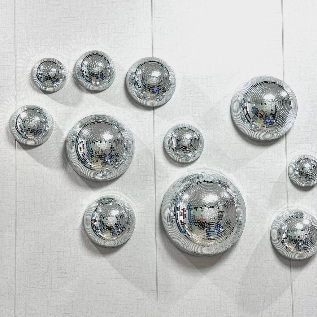 Wand-Disco-Kugel, verspiegelte Designs, metallische Heimdekoration, Spiegelkugel, Dekoration für Hochzeit, Disco-Kugel, Halbkreis, Heim-Wandkunst