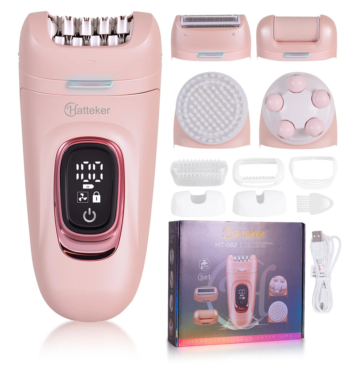 Hatteker 2 w 1 epilator i golarka dla kobiet – bezprzewodowy, do użytku na mokro i na sucho