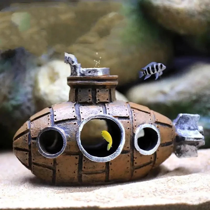 Künstliche Aquarium-Dekoration, Unterschlupf, Ornament, U-Boot-Dekor, Kunstharz, Landschaftsbau, Haus für Fischzubehör für Aquarium-Sachen