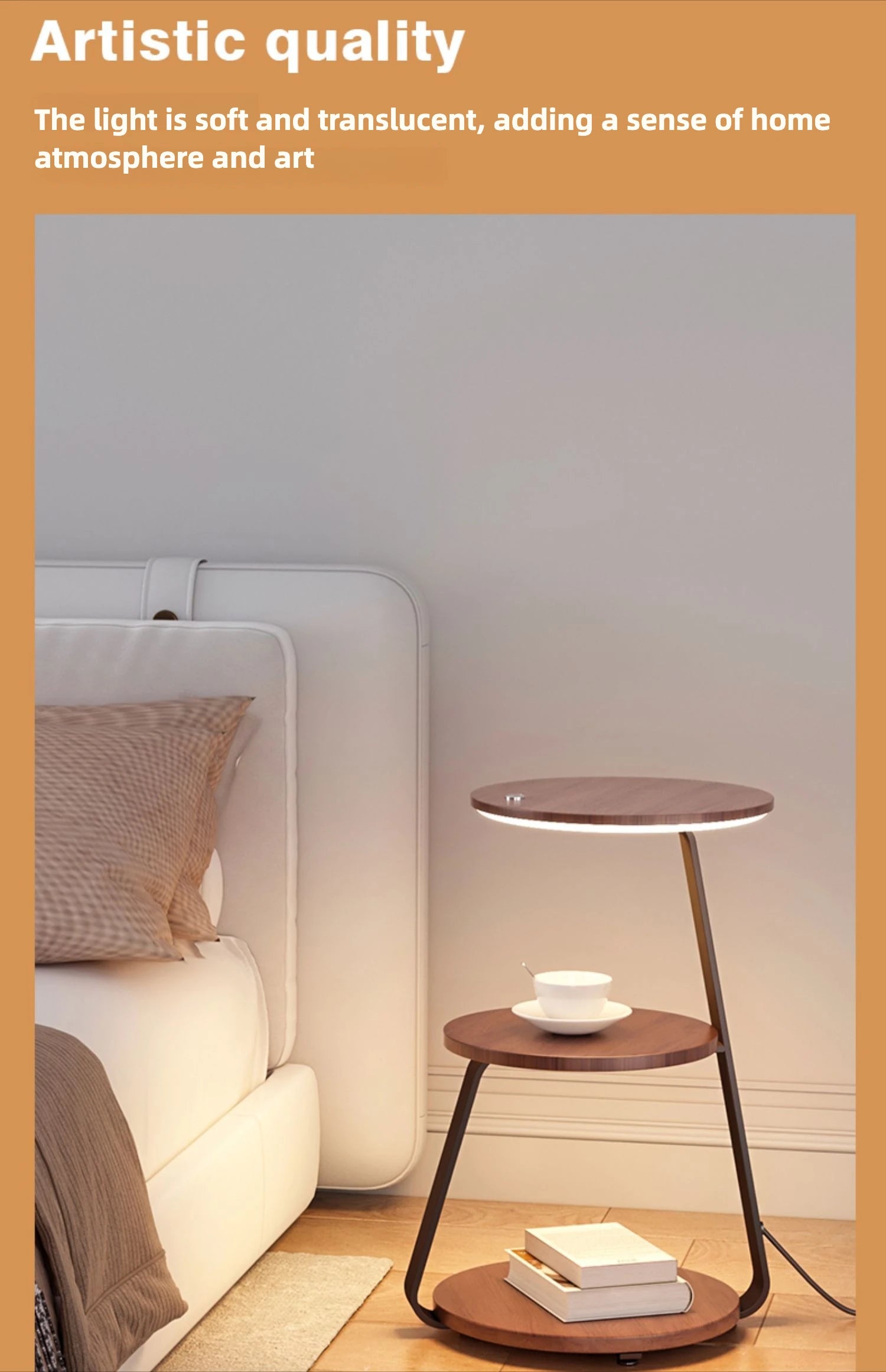 Schlafzimmer Minimalistische Nachttische Kleiner Raum Runder Licht Intelligenter Nachttisch mit kabellosem Ladegerät Nachttisch Bibliotheksmöbel