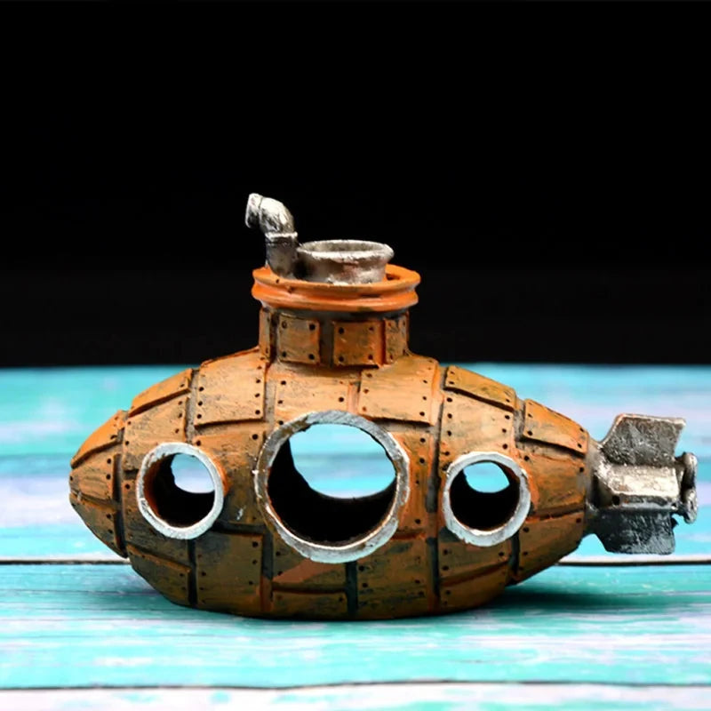 Künstliche Aquarium-Dekoration, Unterschlupf, Ornament, U-Boot-Dekor, Kunstharz, Landschaftsbau, Haus für Fischzubehör für Aquarium-Sachen