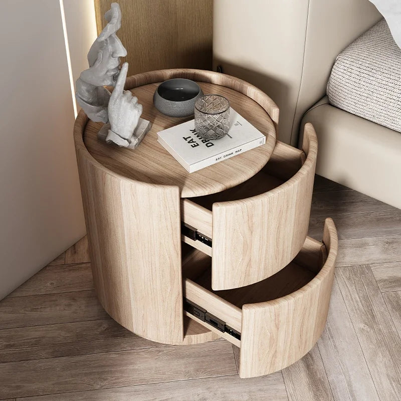 Home Wohnzimmer Sofa Seitenschrank, kreativer runder Nachttisch aus massivem Holz, neuer einfacher moderner kleiner Schlafzimmer-Aufbewahrungsschrank