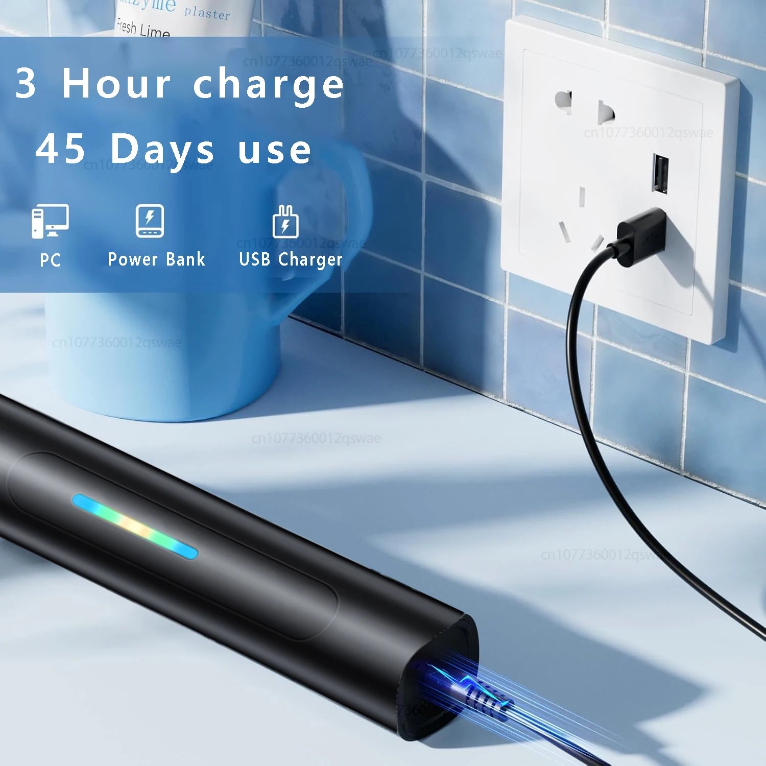 Rotierende elektrische Zahnbürste mit 8 Bürstenköpfen und 5 Reinigungsmodi, saubere Zähne, batteriebetriebene wiederaufladbare Zahnbürste