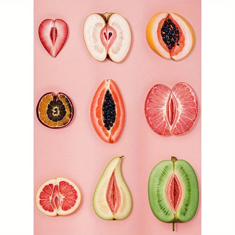 Art-Deco-Stil, geschnittenes Obst, Kunst-Leinwand, Wandmuster, Druck, Wanddekoration, Körperpositionitivität, Porträt-Orientierung, rahmenlos