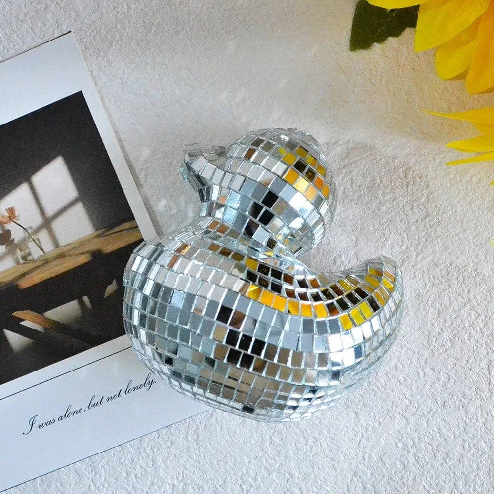 Dekorativer Desktop-Disco-Spiegel, Enten-Discokugel aus Glas, Disco-Ornament, Enten-Discokugel als Heimdekoration, Spiegel-Disco-Ente für Zuhause