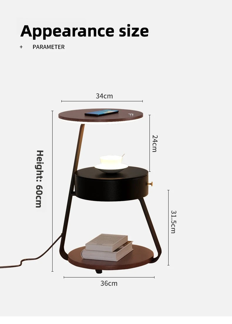 Schlafzimmer Minimalistische Nachttische Kleiner Raum Runder Licht Intelligenter Nachttisch mit kabellosem Ladegerät Nachttisch Bibliotheksmöbel