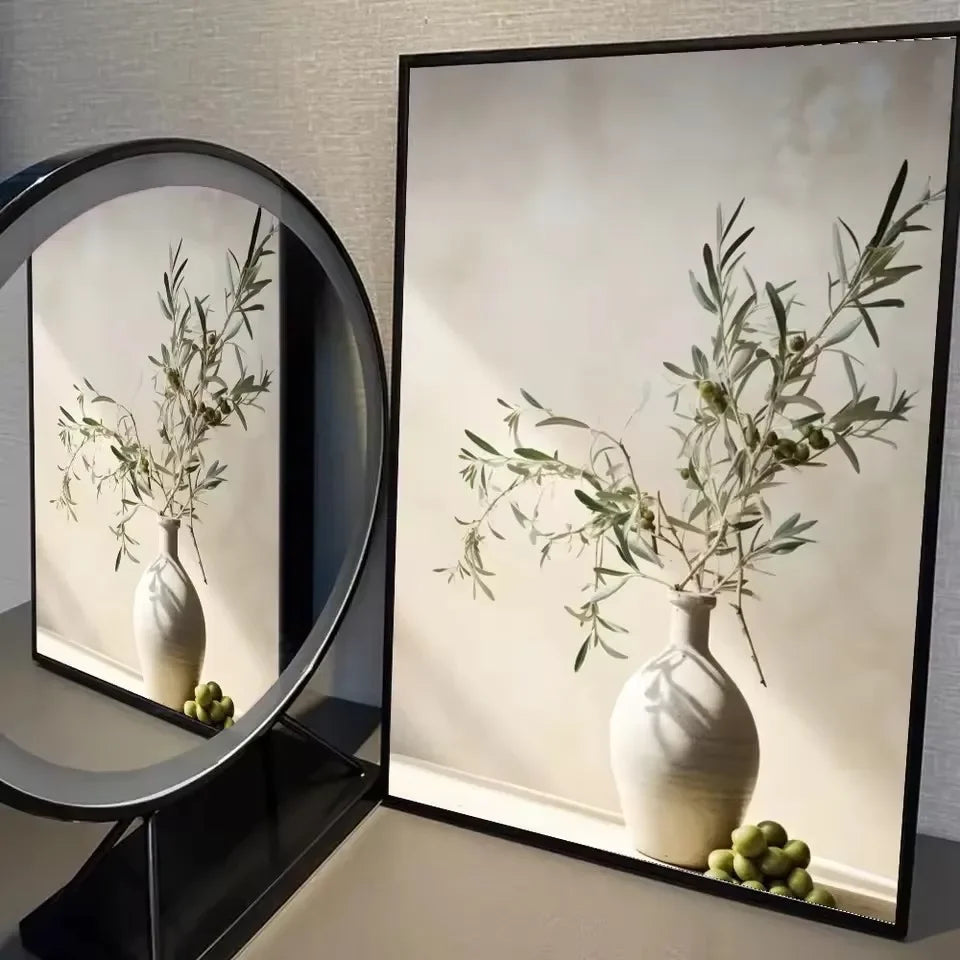 Art Deco Retro Blumenvase Leinwand Wandkunstdruck, rahmenloses modernes abstraktes Blumenposter für Heimdekoration, ästhetische Raumdeko
