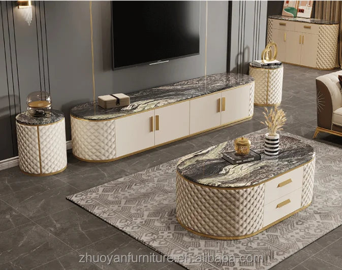 Modernes, schlichtes Wohnzimmermöbel-Set aus MDF, gepolstert mit TV-Schränken aus PU-Leder, Designs für Möbel