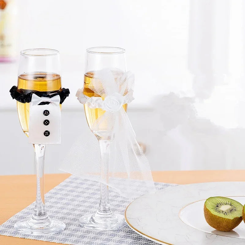 Hochzeit Tisch dekoration Weinglas Tasse Abdeckung Braut Bräutigam Kostüm Glas DIY Braut Braut dusche Junggesellen abschied Dekor zu sein