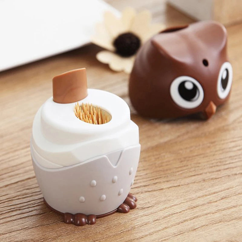 Cute Cartoon Owl Toothpick Holder Desktop Automatic Toothpick Dispenser Toothpick Container Family Bar Accessories