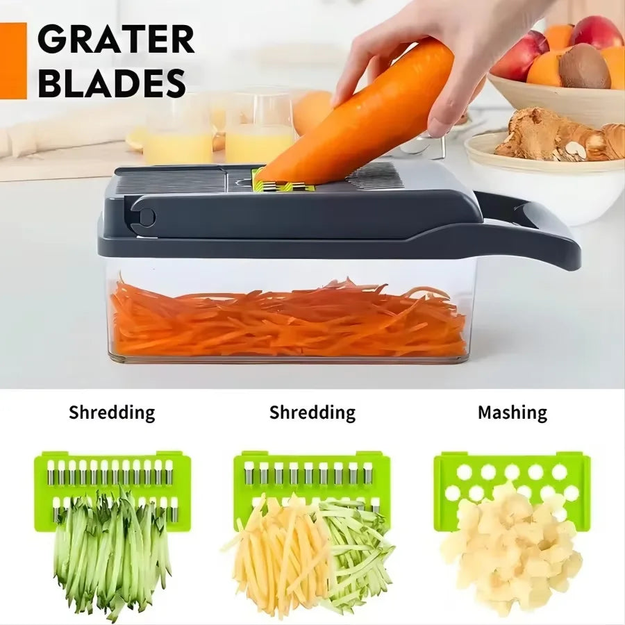 Gemüsezerkleinerer, 15-in-1-Multifunktions-Lebensmittelzerkleinerer, Gemüseschneider mit Behälter für Salat, Kartoffeln, Karotten und Knoblauch