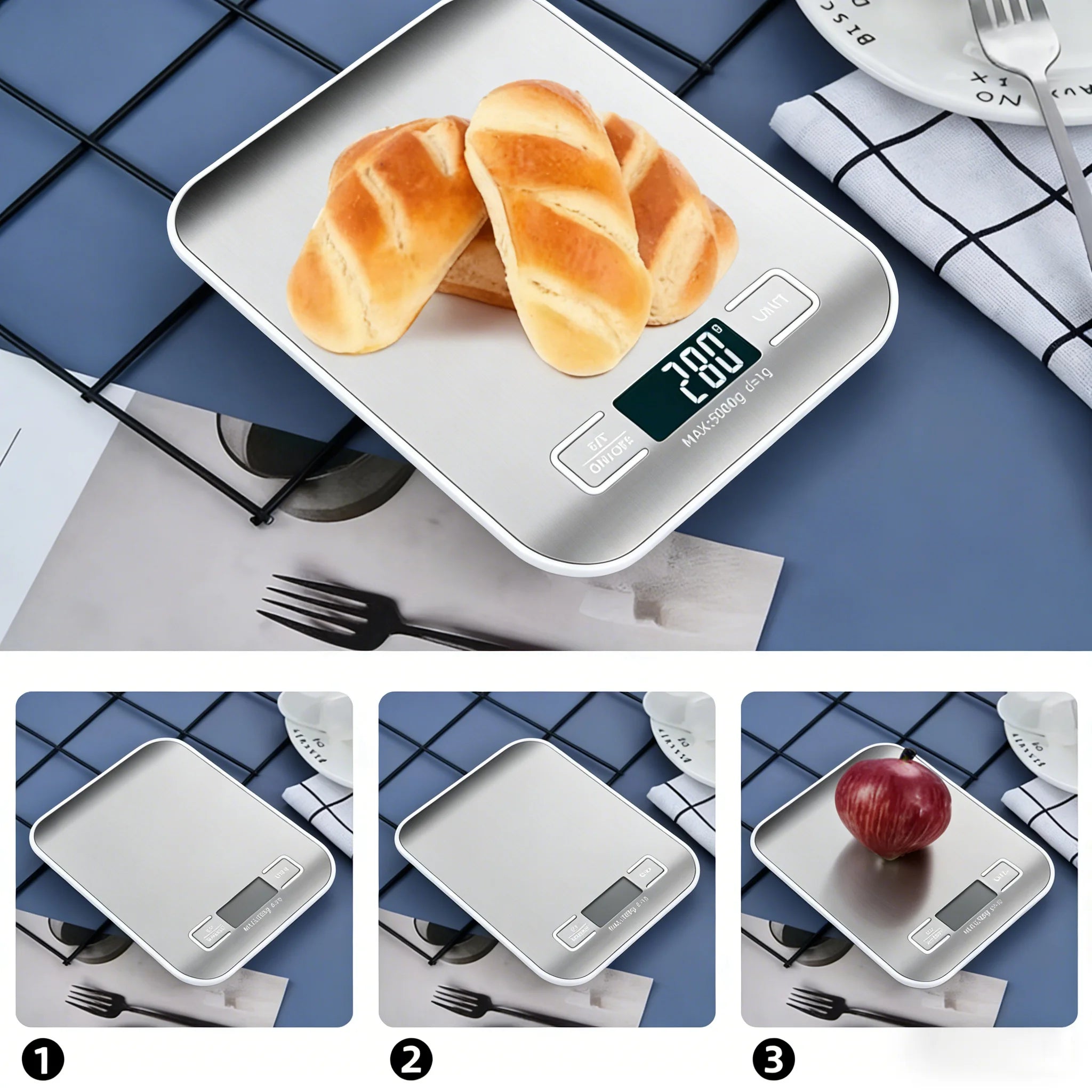 Digitale Küchen waage LED-Anzeige 5kg/1g Edelstahl platte elektronische Waage Heims chmuck Lebensmittel Snacks wiegen Backwerk zeuge
