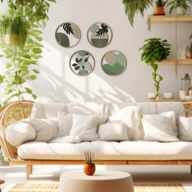 4-teiliges böhmisches Wandkunst-Set – böhmisches Dekor aus Holz, geometrische hängende Kunstwerke, geeignet für das Babyzimmer, Bauernhaus-Ästhetik-Minimalist