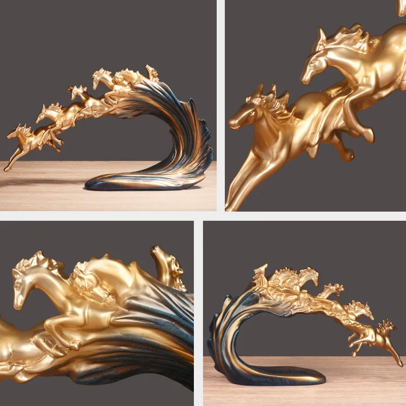 Pferd Ornamente Ein Herd Pferde Kunst Und Handwerk Harz Goldenes Licht Luxus Wein Schrank Büro Desktop Dekoration