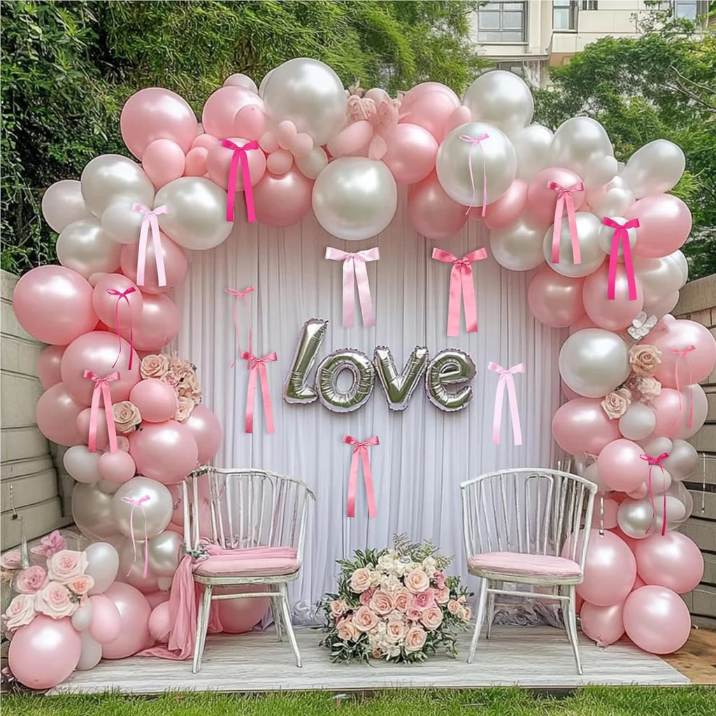 Rosa Schleife Wanddekoration, DIY Schleife Fotohintergrund, Schleifen Girlande, Partydekoration für Geburtstag, Hochzeitsfeier, Weihnachtsbaumschmuck